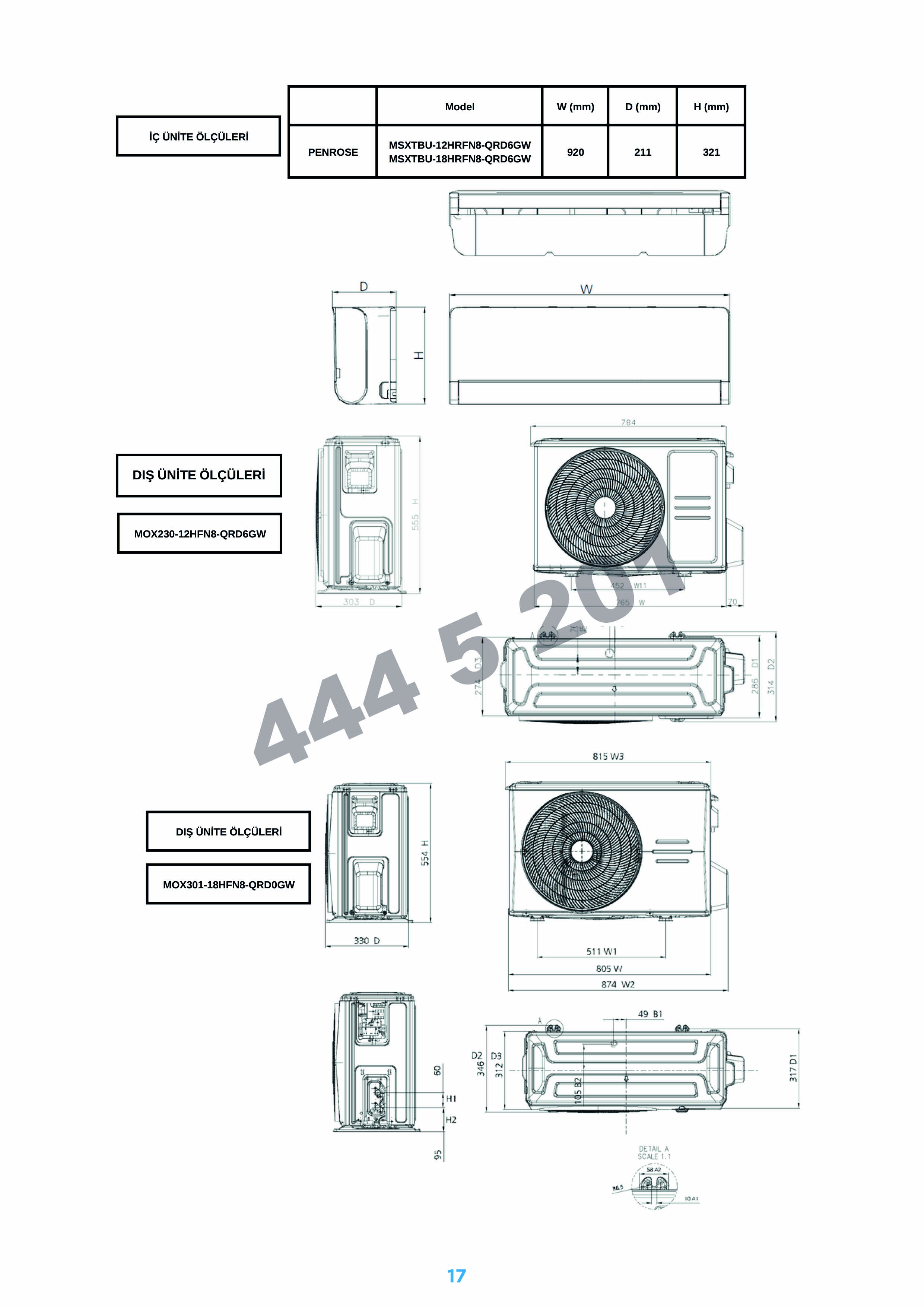 Midea Penrose klima ölçüleri