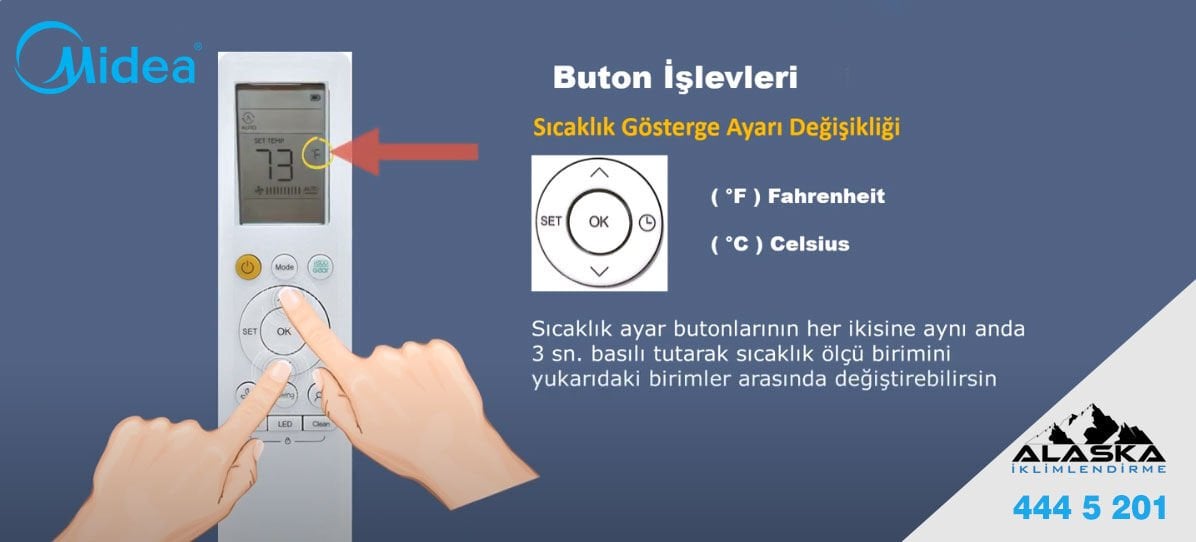Midea Klima Kumandadan Sıcaklık Ölçü Birimi C ve F Değişimi Nasıl Yapılır?